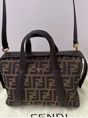 Fendi Brown FF Logo Canvas Top-Handle Satchel with Dark Brown Trim